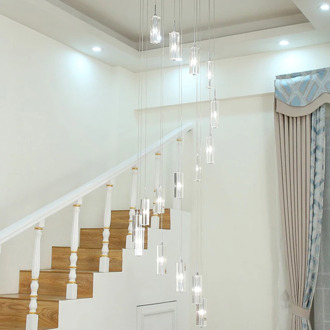 LED pendant lights staircase double spiral hanging lamps living room decoration light fixture loft long stair indoor lighting