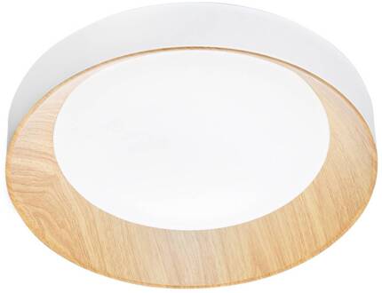 LED plafondlamp Arka, Ø 40 cm, wit/houtlook, metaal, CCT wit, licht hout