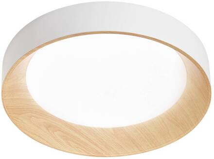 LED plafondlamp Arka, Ø 50 cm, wit/houtlook, metaal, CCT wit, licht hout