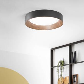 LED plafondlamp Arka, Ø 50 cm, zwart, metaal, CCT zwart, licht hout, wit