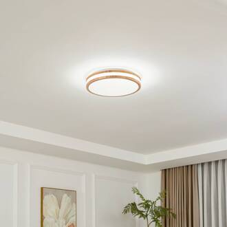 LED plafondlamp Emiva, Ø 39,5 cm, CCT, hout licht hout, wit