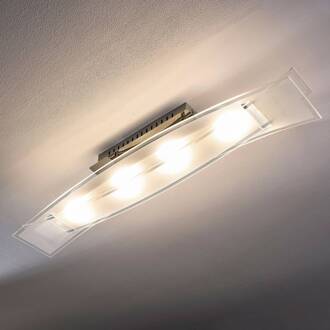 LED-plafondlamp Fiete van glas gesatineerd, helder, chroom