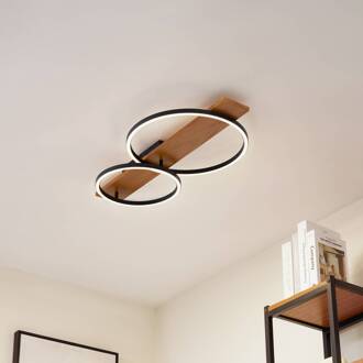 LED plafondlamp Galad, zwart, hout, 2-lamps, 75 cm licht hout, wit, zwart