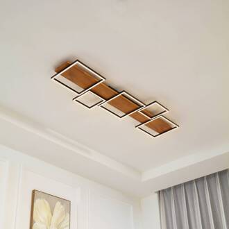 LED plafondlamp Galad, zwart, hout, 5-lamps, 140 cm licht hout, wit, zwart