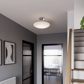 LED plafondlamp Gunda, wit, glas, Ø 48 cm, dimbaar opaalwit, chroom, satijnnikkel
