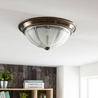 LED plafondlamp Henja, antiek messing, Ø 32 cm, dimbaar helder, geëtst, antiek messing