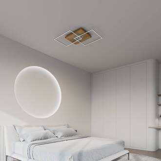 LED plafondlamp Inka L, lengte 75 cm, licht hout, dimbaar eikenhout naturel, nikkel, zilver