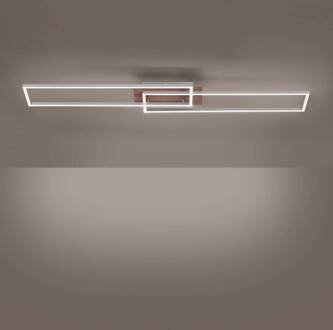 LED plafondlamp Iven, dimbaar, staal/hout, 110x25cm staal, houtkleurig