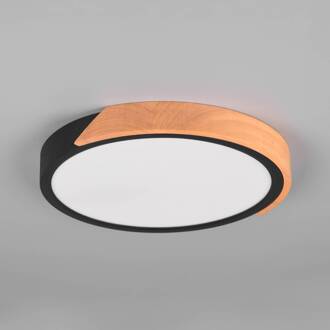 LED plafondlamp Jano, Ø 31,5 cm, 3.000K, zwart zwart, licht hout
