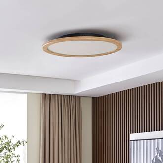 LED plafondlamp Joren, Ø 48 cm, hout, CCT, afstandsbediening licht hout, wit