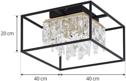 LED plafondlamp Kassi, zwart, ijzer, dimbaar, 40cm goud, kristal, zwart