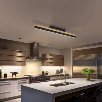 LED plafondlamp Keijo, zwart/eiken natuurlijk eiken, mat zwart