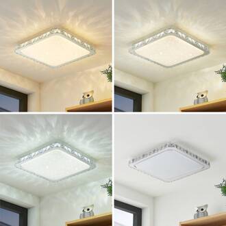 LED plafondlamp Lorand, kristallen, CCT, afstandsbediening wit, chroom