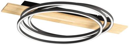 LED plafondlamp Marit, lengte 76 cm, zandzwart, metaal/hout zandzwart, lichtbruin