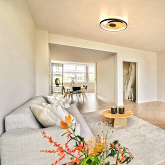 LED plafondlamp Marit, Ø 40 cm, zandzwart, metaal/hout zandzwart, lichtbruin