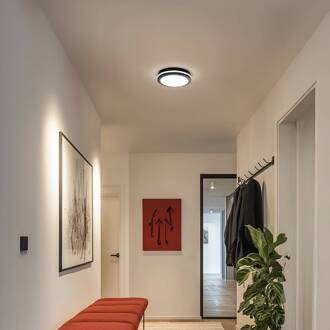 LED plafondlamp Marlon, Ø 22 cm, zwart, kunststof, IP54 zwart/wit