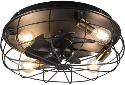 LED Plafondlamp met Ventilator - Plafondventilator - Trion Turbind - E27 Fitting - Afstandsbediening - Rond - Mat Zwart