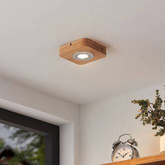 LED plafondlamp Mikari, 14 cm, hout, draaibaar licht hout, satijn nikkel