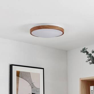 LED plafondlamp Mynte, Ø30cm, houtlook, kunststof licht hout, wit