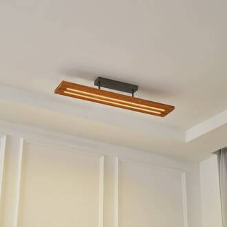 LED plafondlamp Nesaja, zwart, hout, 98cm, dimbaar licht hout, grijs metallic