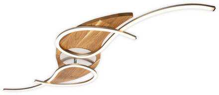 LED plafondlamp Panama curved, eiken/nikkel, lengte 128 cm eikenhout naturel, nikkel