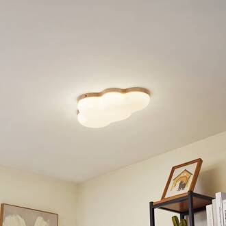 LED plafondlamp Pilvi, kunststof, wolk, 50 cm wit, lichtgekleurd hout