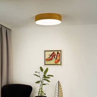 LED plafondlamp Plafond, mosterdgeel, stof, Ø 45 cm, 3-staps mosterdgeel, wit