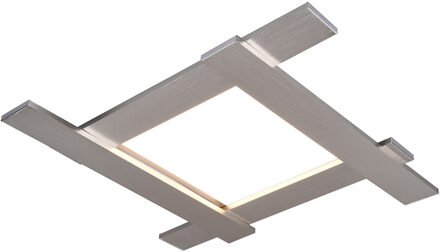 LED Plafondlamp - Plafondverlichting - Trion Balfy - 20W - Warm Wit 3000K - Vierkant - Mat Nikkel - Aluminium Zilverkleurig