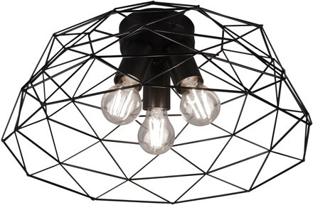 LED Plafondlamp - Plafondverlichting - Trion Hiva - E27 Fitting - 3-lichts - Rond - Mat Zwart - Aluminium
