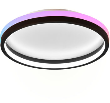 LED Plafondlamp - Plafondverlichting - Trion Kio - 18W - RGBW - Dimbaar - Aanpasbare Kleur - Afstandsbediening - Rond - Mat Zwart - Metaal RGBW;Helder/Koud wit;Warm wit;Natuurlijk wit