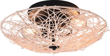LED Plafondlamp - Plafondverlichting - Trion Lopar - E27 Fitting - 2-lichts - Rond - Bruin - Hout