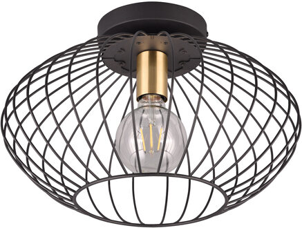 LED Plafondlamp - Plafondverlichting - Trion Rigo - E27 Fitting - 1-lichts - Rond - Mat Zwart - Metaal