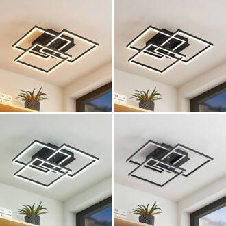 LED plafondlamp Quiana, CCT, hoekig, zwart, 42cm zwart satijn