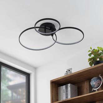 LED plafondlamp Rayk, zwart, metaal, 77 cm, dimbaar zwart mat