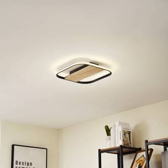 LED plafondlamp Romilda, grijs, hout, 37 cm breed antiek grijs, licht hout