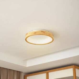 LED plafondlamp Samvel, Ø 40 cm, hout licht hout, wit