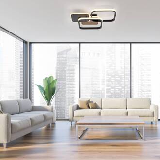 LED plafondlamp Sevent, hoekig 3.000 K houtkleurig houtkleurig, mat staal