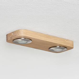 LED plafondlamp Sunniva in natuurl. houten ontwerp eiken, nikkel mat