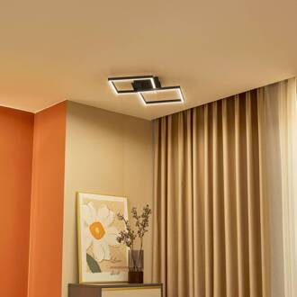 LED plafondlamp Tjado, 67 cm lang, zwart, metaal zwart, wit