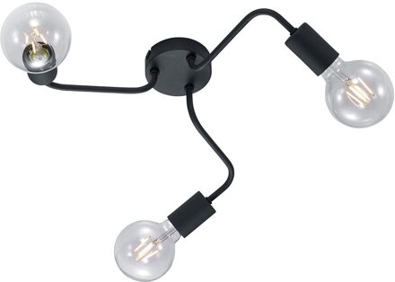 LED Plafondlamp - Trion Dolla - E27 Fitting - 3-lichts - Rond - Mat Zwart - Aluminium