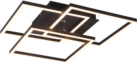 LED Plafondlamp - Trion Mibal - 28W - Aanpasbare Kleur - Afstandsbediening - Dimbaar - Rechthoek - Mat Zwart - Aluminium