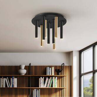LED plafondlamp Varas dimbaar, 9-lamps, goud/zwart, metaal zwart, goud