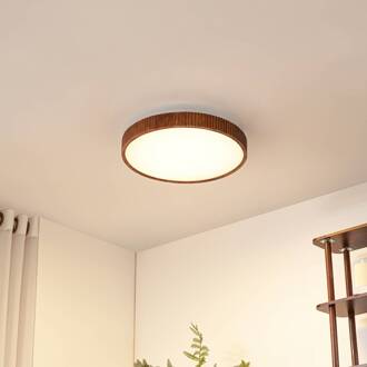 LED plafondlamp Velua, wit/donker hout, CCT, Ø 50 cm wit, donker hout