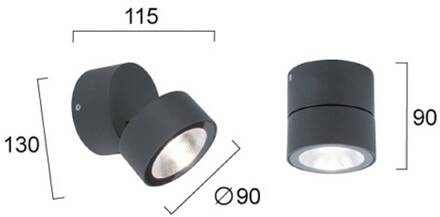 LED plafondspot Andria, donkergrijs, Ø 9 cm, metaal