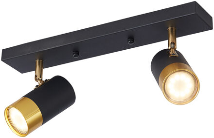 LED Plafondspot - Brinton Tronta - GU10 Fitting - 2-lichts - Kantelbaar - Rond/Rechthoek - Zwart/Goud