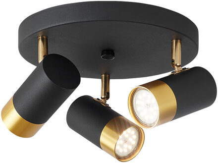 LED Plafondspot - Brinton Tronta - GU10 Fitting - 3-lichts - Kantelbaar - Rond - Zwart/Goud