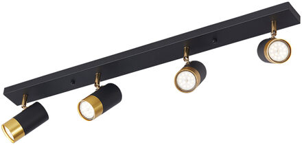 LED Plafondspot - Brinton Tronta - GU10 Fitting - 4-lichts - Kantelbaar - Rond/Rechthoek - Zwart/Goud