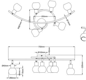 LED plafondspot Loxy, zwart, 6-lamps zwart, opaal wit