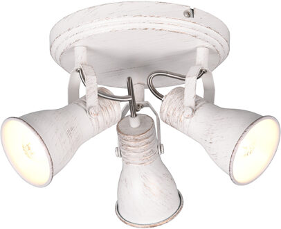 LED Plafondspot - Plafondverlichting - Trion Sanita - E14 Fitting - 3-lichts - Rond - Antiek Wit - Aluminium