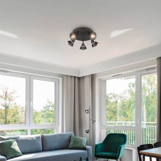 LED plafondspot Romeo, Ø 30 cm, zwart, metaal, 5-lamps.